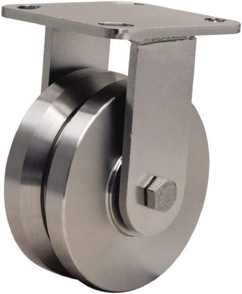 Hamilton - 5" Diam x 2" Wide, Stainless Steel Rigid Caster - 950 Lb Capacity, Top Plate Mount, 4" x 4-1/2" Plate, Stainless Steel Precision Ball Bearing - USA Tool & Supply