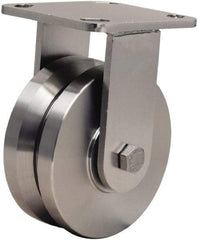 Hamilton - 5" Diam x 2" Wide, Stainless Steel Rigid Caster - 950 Lb Capacity, Top Plate Mount, 4" x 4-1/2" Plate, Stainless Steel Precision Ball Bearing - USA Tool & Supply
