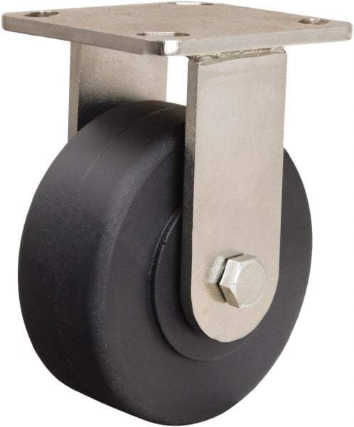 Hamilton - 5" Diam x 2" Wide x 6-1/2" OAH Top Plate Mount Rigid Caster - Nylon, 1,600 Lb Capacity, Stainless Steel Double Shielded Precision Ball Bearing, 4 x 4-1/2" Plate - USA Tool & Supply