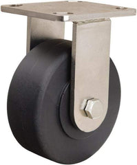 Hamilton - 5" Diam x 2" Wide x 6-1/2" OAH Top Plate Mount Rigid Caster - Nylon, 1,600 Lb Capacity, Stainless Steel Double Shielded Precision Ball Bearing, 4 x 4-1/2" Plate - USA Tool & Supply
