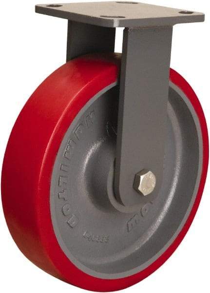 Hamilton - 8" Diam x 2" Wide x 9-1/2" OAH Top Plate Mount Rigid Caster - Polyurethane Mold onto Cast Iron Center, 1,800 Lb Capacity, Sealed Precision Ball Bearing, 4 x 4-1/2" Plate - USA Tool & Supply