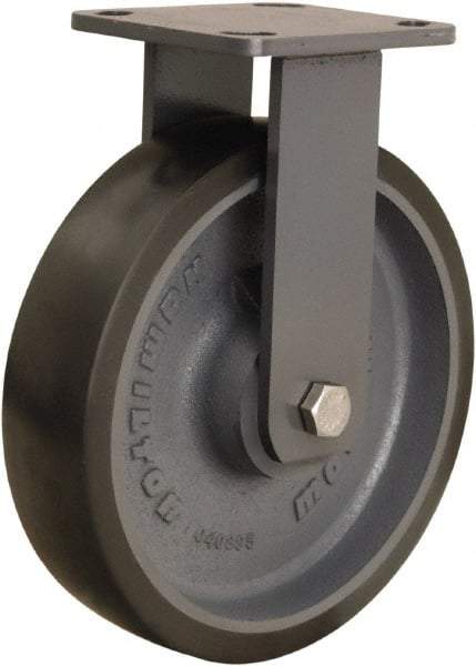 Hamilton - 8" Diam x 2" Wide x 9-1/2" OAH Top Plate Mount Rigid Caster - Polyurethane Mold onto Cast Iron Center, 1,950 Lb Capacity, Sealed Precision Ball Bearing, 4 x 4-1/2" Plate - USA Tool & Supply