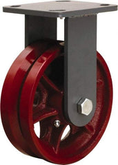 Hamilton - 6" Diam x 2" Wide, Iron Rigid Caster - 1,000 Lb Capacity, Top Plate Mount, 4" x 4-1/2" Plate, Straight Roller Bearing - USA Tool & Supply