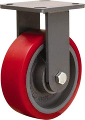 Hamilton - 6" Diam x 2" Wide x 7-1/2" OAH Top Plate Mount Rigid Caster - Polyurethane Mold onto Cast Iron Center, 1,400 Lb Capacity, Sealed Precision Ball Bearing, 4 x 4-1/2" Plate - USA Tool & Supply