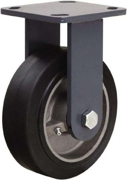 Hamilton - 6" Diam x 2" Wide x 7-1/2" OAH Top Plate Mount Rigid Caster - Rubber Mold on Cast Iron, 410 Lb Capacity, Tapered Roller Bearing, 4 x 4-1/2" Plate - USA Tool & Supply