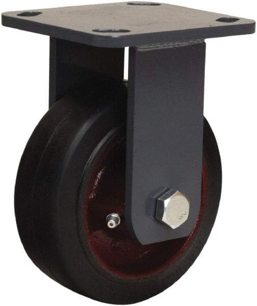 Hamilton - 5" Diam x 2" Wide x 6-1/2" OAH Top Plate Mount Rigid Caster - Rubber Mold on Cast Iron, 350 Lb Capacity, Straight Roller Bearing, 4 x 4-1/2" Plate - USA Tool & Supply