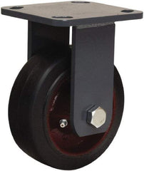 Hamilton - 5" Diam x 2" Wide x 6-1/2" OAH Top Plate Mount Rigid Caster - Rubber Mold on Cast Iron, 350 Lb Capacity, Straight Roller Bearing, 4 x 4-1/2" Plate - USA Tool & Supply