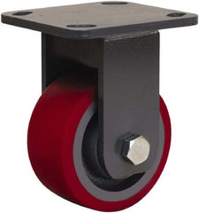 Hamilton - 4" Diam x 2" Wide x 5-5/8" OAH Top Plate Mount Rigid Caster - Polyurethane Mold onto Cast Iron Center, 900 Lb Capacity, Sealed Precision Ball Bearing, 4 x 4-1/2" Plate - USA Tool & Supply