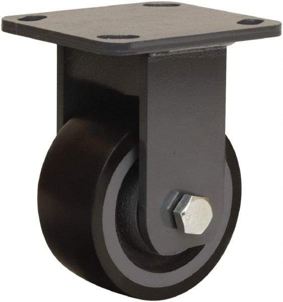 Hamilton - 4" Diam x 2" Wide x 5-5/8" OAH Top Plate Mount Rigid Caster - Polyurethane Mold onto Cast Iron Center, 975 Lb Capacity, Sealed Precision Ball Bearing, 4 x 4-1/2" Plate - USA Tool & Supply