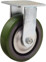 Hamilton - 6" Diam x 1-1/2" Wide x 7-1/2" OAH Top Plate Mount Rigid Caster - Polyurethane Mold onto Cast Iron Center, 850 Lb Capacity, Straight Roller Bearing, 4 x 4-1/2" Plate - USA Tool & Supply