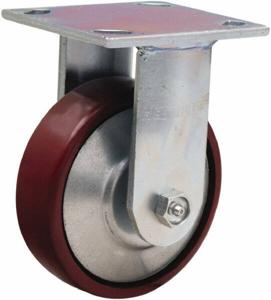 Hamilton - 5" Diam x 1-1/2" Wide x 6-1/2" OAH Top Plate Mount Rigid Caster - Cast Iron, 750 Lb Capacity, Straight Roller Bearing, 4 x 4-1/2" Plate - USA Tool & Supply