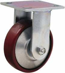 Hamilton - 5" Diam x 1-1/2" Wide x 6-1/2" OAH Top Plate Mount Rigid Caster - Cast Iron, 750 Lb Capacity, Straight Roller Bearing, 4 x 4-1/2" Plate - USA Tool & Supply