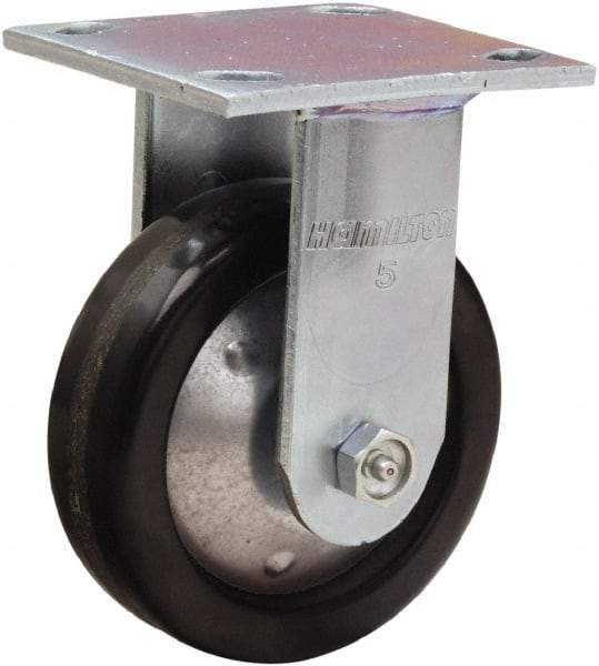 Hamilton - 5" Diam x 1-1/2" Wide x 6-1/2" OAH Top Plate Mount Rigid Caster - Phenolic, 600 Lb Capacity, Straight Roller Bearing, 4 x 4-1/2" Plate - USA Tool & Supply