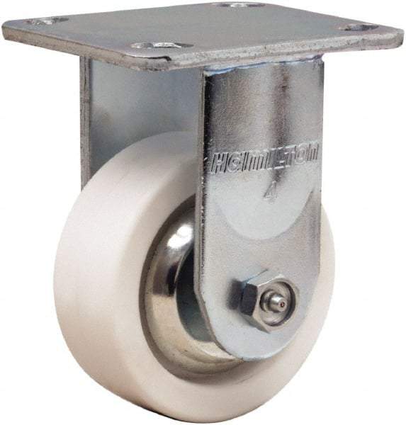 Hamilton - 4" Diam x 1-1/2" Wide x 5-5/8" OAH Top Plate Mount Rigid Caster - Polyolefin, 350 Lb Capacity, Delrin Bearing, 4 x 4-1/2" Plate - USA Tool & Supply