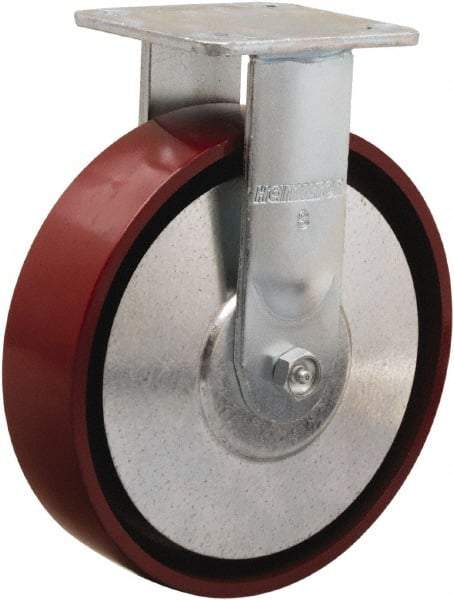 Hamilton - 8" Diam x 2" Wide x 9-1/2" OAH Top Plate Mount Rigid Caster - Cast Iron, 900 Lb Capacity, Sealed Precision Ball Bearing, 4 x 4-1/2" Plate - USA Tool & Supply