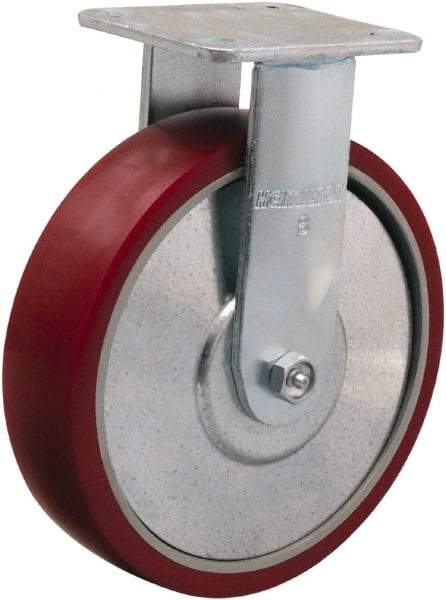 Hamilton - 8" Diam x 2" Wide x 9-1/2" OAH Top Plate Mount Rigid Caster - Polyurethane on Aluminum, 900 Lb Capacity, Straight Roller Bearing, 4 x 4-1/2" Plate - USA Tool & Supply