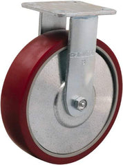 Hamilton - 8" Diam x 2" Wide x 9-1/2" OAH Top Plate Mount Rigid Caster - Polyurethane on Aluminum, 900 Lb Capacity, Straight Roller Bearing, 4 x 4-1/2" Plate - USA Tool & Supply