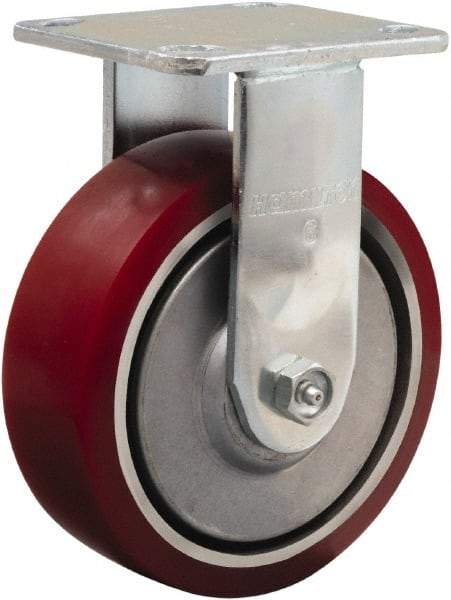 Hamilton - 6" Diam x 2" Wide x 7-1/2" OAH Top Plate Mount Rigid Caster - Polyurethane on Aluminum, 900 Lb Capacity, Straight Roller Bearing, 4 x 4-1/2" Plate - USA Tool & Supply
