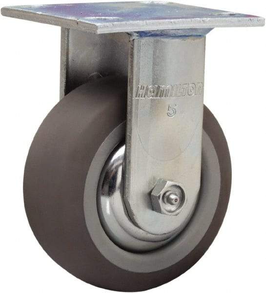 Hamilton - 5" Diam x 2" Wide x 6-1/2" OAH Top Plate Mount Rigid Caster - Rubber Mold on Polyolefin, 350 Lb Capacity, Straight Roller Bearing, 4 x 4-1/2" Plate - USA Tool & Supply