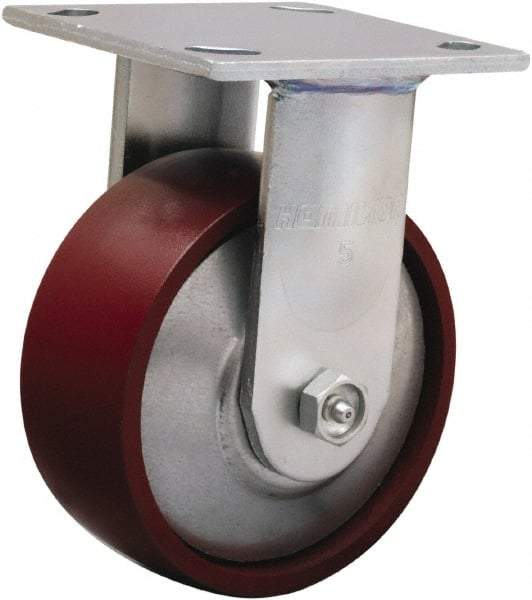 Hamilton - 5" Diam x 2" Wide x 6-1/2" OAH Top Plate Mount Rigid Caster - Cast Iron, 900 Lb Capacity, Sealed Precision Ball Bearing, 4 x 4-1/2" Plate - USA Tool & Supply