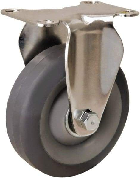 Hamilton - 4" Diam x 1-3/8" Wide x 5-1/8" OAH Top Plate Mount Rigid Caster - Rubber Mold on Polyolefin, 250 Lb Capacity, Delrin Bearing, 2-3/8 x 3-5/8" Plate - USA Tool & Supply
