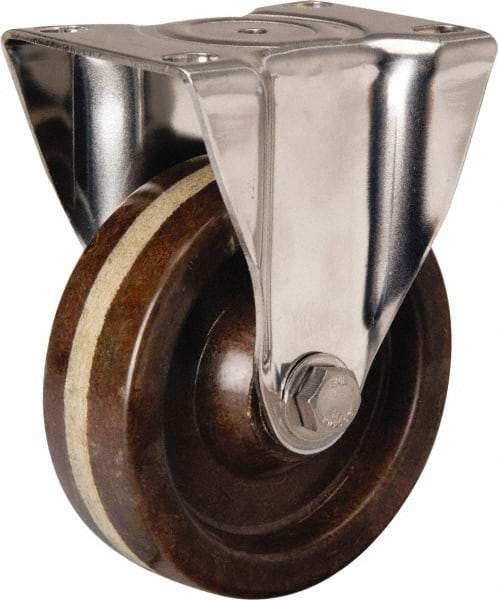 Hamilton - 4" Diam x 1-1/4" Wide x 5-1/8" OAH Top Plate Mount Rigid Caster - Phenolic, 300 Lb Capacity, Plain Bore Bearing, 2-3/8 x 3-5/8" Plate - USA Tool & Supply