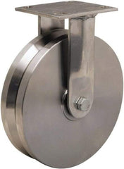 Hamilton - 8" Diam x 2" Wide, Stainless Steel Rigid Caster - 800 Lb Capacity, Top Plate Mount, 3-3/4" x 4-1/2" Plate, Delrin Bearing - USA Tool & Supply