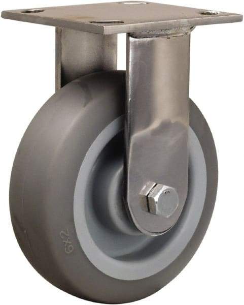 Hamilton - 6" Diam x 2" Wide x 7-1/2" OAH Top Plate Mount Rigid Caster - Rubber Mold on Polyolefin, 410 Lb Capacity, Delrin Bearing, 3-3/4 x 4-1/2" Plate - USA Tool & Supply