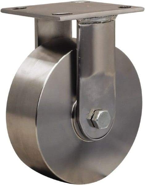 Hamilton - 6" Diam x 2" Wide x 7-1/2" OAH Top Plate Mount Rigid Caster - Forged Steel, 800 Lb Capacity, Delrin Bearing, 3-3/4 x 4-1/2" Plate - USA Tool & Supply