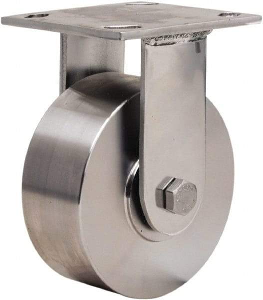 Hamilton - 5" Diam x 2" Wide x 6-1/2" OAH Top Plate Mount Rigid Caster - Forged Steel, 800 Lb Capacity, Delrin Bearing, 3-3/4 x 4-1/2" Plate - USA Tool & Supply