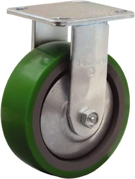 Hamilton - 6" Diam x 2" Wide x 7-1/2" OAH Top Plate Mount Rigid Caster - Polyurethane Mold onto Cast Iron Center, 900 Lb Capacity, Sealed Precision Ball Bearing, 4 x 4-1/2" Plate - USA Tool & Supply