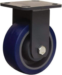 Hamilton - 5" Diam x 2" Wide x 6-1/2" OAH Top Plate Mount Rigid Caster - Polyurethane Mold onto Cast Iron Center, 840 Lb Capacity, Tapered Roller Bearing, 4 x 4-1/2" Plate - USA Tool & Supply