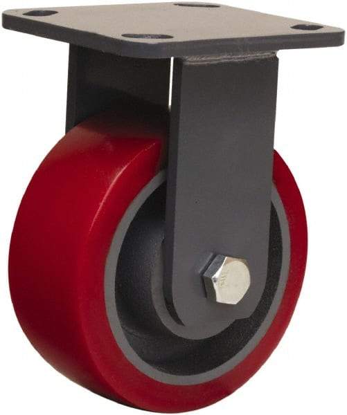 Hamilton - 5" Diam x 2" Wide x 6-1/2" OAH Top Plate Mount Rigid Caster - Polyurethane Mold onto Cast Iron Center, 1,250 Lb Capacity, Sealed Precision Ball Bearing, 4 x 4-1/2" Plate - USA Tool & Supply