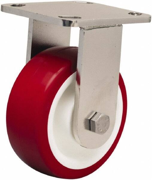 Hamilton - 5" Diam x 2" Wide x 6-1/2" OAH Top Plate Mount Rigid Caster - Polyurethane Mold on Polypropylene, 1,000 Lb Capacity, Delrin Bearing, 4 x 4-1/2" Plate - USA Tool & Supply