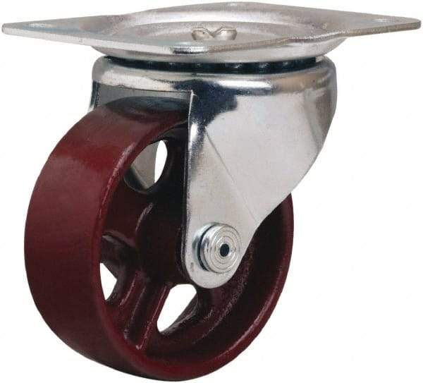 Hamilton - 4" Diam x 1-1/2" Wide x 5" OAH Top Plate Mount Swivel Caster - Cast Iron, 375 Lb Capacity, Plain Bore Bearing, 4 x 5-1/8" Plate - USA Tool & Supply