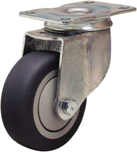 Hamilton - 3-1/2" Diam x 1-3/8" Wide x 4-13/16" OAH Top Plate Mount Swivel Caster - Rubber Mold on Polyolefin, 240 Lb Capacity, Precision Ball Bearing, 2-1/2 x 3-3/4" Plate - USA Tool & Supply