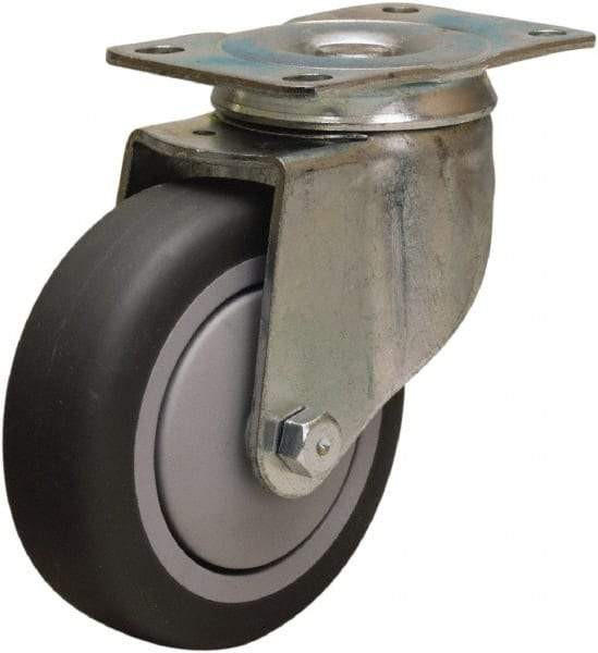 Hamilton - 4" Diam x 1-3/8" Wide x 5" OAH Top Plate Mount Swivel Caster - Rubber Mold on Polyolefin, 250 Lb Capacity, Precision Ball Bearing, 2-1/2 x 3-3/4" Plate - USA Tool & Supply