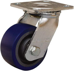 Hamilton - 4" Diam x 2" Wide x 5-5/8" OAH Top Plate Mount Swivel Caster - Polyurethane Mold onto Cast Iron Center, 600 Lb Capacity, Sealed Precision Ball Bearing, 4 x 4-1/2" Plate - USA Tool & Supply