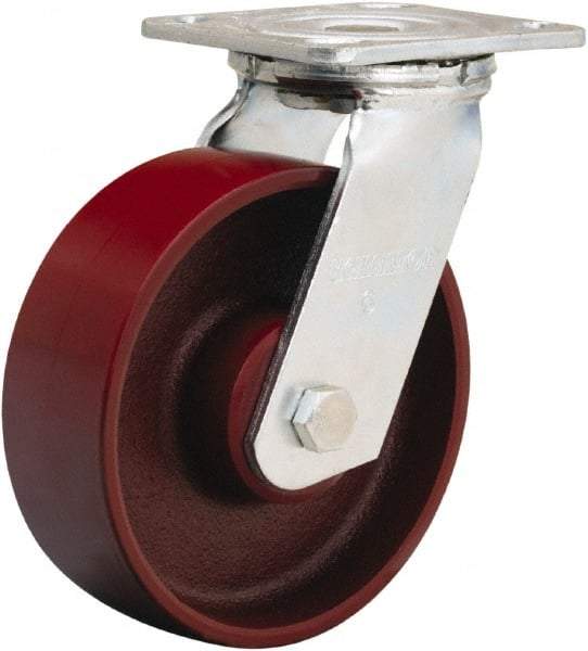 Hamilton - 6" Diam x 2" Wide x 7-1/2" OAH Top Plate Mount Swivel Caster - Cast Iron, 1,250 Lb Capacity, Precision Ball Bearing, 4 x 4-1/2" Plate - USA Tool & Supply