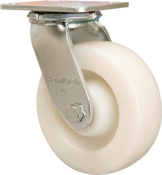 Hamilton - 6" Diam x 2" Wide x 7-1/2" OAH Top Plate Mount Swivel Caster - Nylon, 1,000 Lb Capacity, Sealed Precision Ball Bearing, 4 x 4-1/2" Plate - USA Tool & Supply
