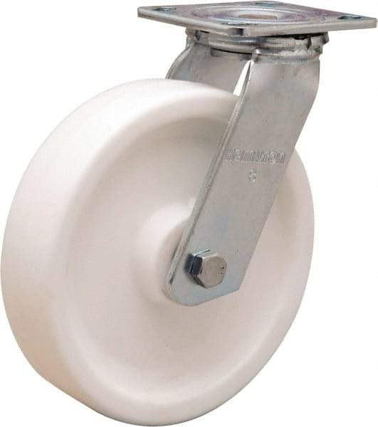 Hamilton - 8" Diam x 2" Wide x 9-1/2" OAH Top Plate Mount Swivel Caster - Polyolefin, 900 Lb Capacity, Delrin Bearing, 4 x 4-1/2" Plate - USA Tool & Supply