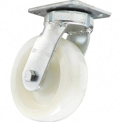 Hamilton - 6" Diam x 2" Wide x 7-1/2" OAH Top Plate Mount Swivel Caster - Nylon, 1,000 Lb Capacity, Sealed Precision Ball Bearing, 4 x 4-1/2" Plate - USA Tool & Supply