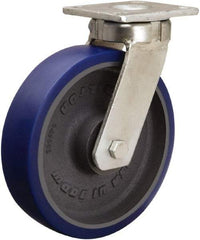 Hamilton - 8" Diam x 2" Wide x 9-1/2" OAH Top Plate Mount Swivel Caster - Polyurethane Mold onto Cast Iron Center, 1,200 Lb Capacity, Sealed Precision Ball Bearing, 4 x 4-1/2" Plate - USA Tool & Supply