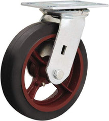 Hamilton - 8" Diam x 2" Wide x 9-1/2" OAH Top Plate Mount Swivel Caster - Rubber Mold on Cast Iron, 500 Lb Capacity, Straight Roller Bearing, 4-1/2 x 6-1/4" Plate - USA Tool & Supply