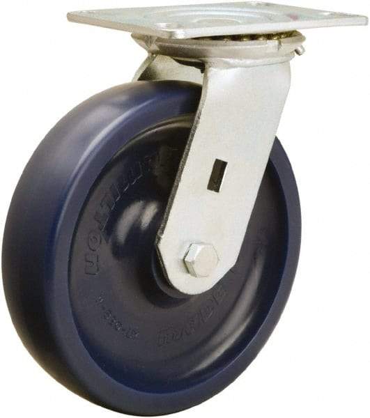 Hamilton - 8" Diam x 2" Wide x 9-1/2" OAH Top Plate Mount Swivel Caster - Polyurethane, 1,500 Lb Capacity, Sealed Precision Ball Bearing, 4-1/2 x 6-1/4" Plate - USA Tool & Supply