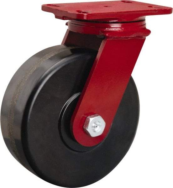 Hamilton - 8" Diam x 3" Wide x 10-1/8" OAH Top Plate Mount Swivel Caster - Phenolic, 2,200 Lb Capacity, Straight Roller Bearing, 4-1/2 x 6-1/2" Plate - USA Tool & Supply