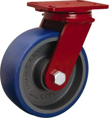 Hamilton - 8" Diam x 3" Wide x 10-1/8" OAH Top Plate Mount Swivel Caster - Polyurethane Mold onto Cast Iron Center, 2,000 Lb Capacity, Tapered Roller Bearing, 4-1/2 x 6-1/2" Plate - USA Tool & Supply