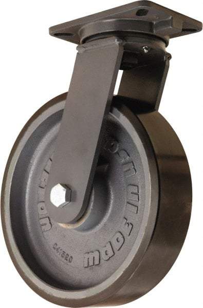 Hamilton - 12" Diam x 3" Wide x 15-1/2" OAH Top Plate Mount Swivel Caster - Polyurethane Mold onto Cast Iron Center, 4,000 Lb Capacity, Tapered Roller Bearing, 5-1/4 x 7-1/4" Plate - USA Tool & Supply