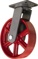 Hamilton - 12" Diam x 3" Wide x 15-1/2" OAH Top Plate Mount Swivel Caster - Cast Iron, 2,500 Lb Capacity, Straight Roller Bearing, 5-1/4 x 7-1/4" Plate - USA Tool & Supply