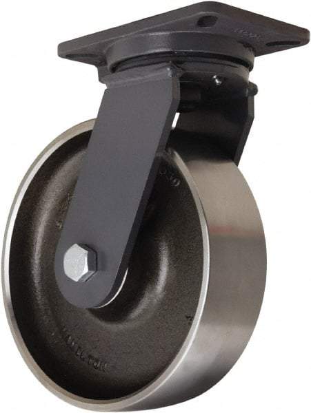 Hamilton - 10" Diam x 3" Wide x 12-1/2" OAH Top Plate Mount Swivel Caster - Forged Steel, 3,500 Lb Capacity, Sealed Precision Ball Bearing, 5-1/4 x 7-1/4" Plate - USA Tool & Supply